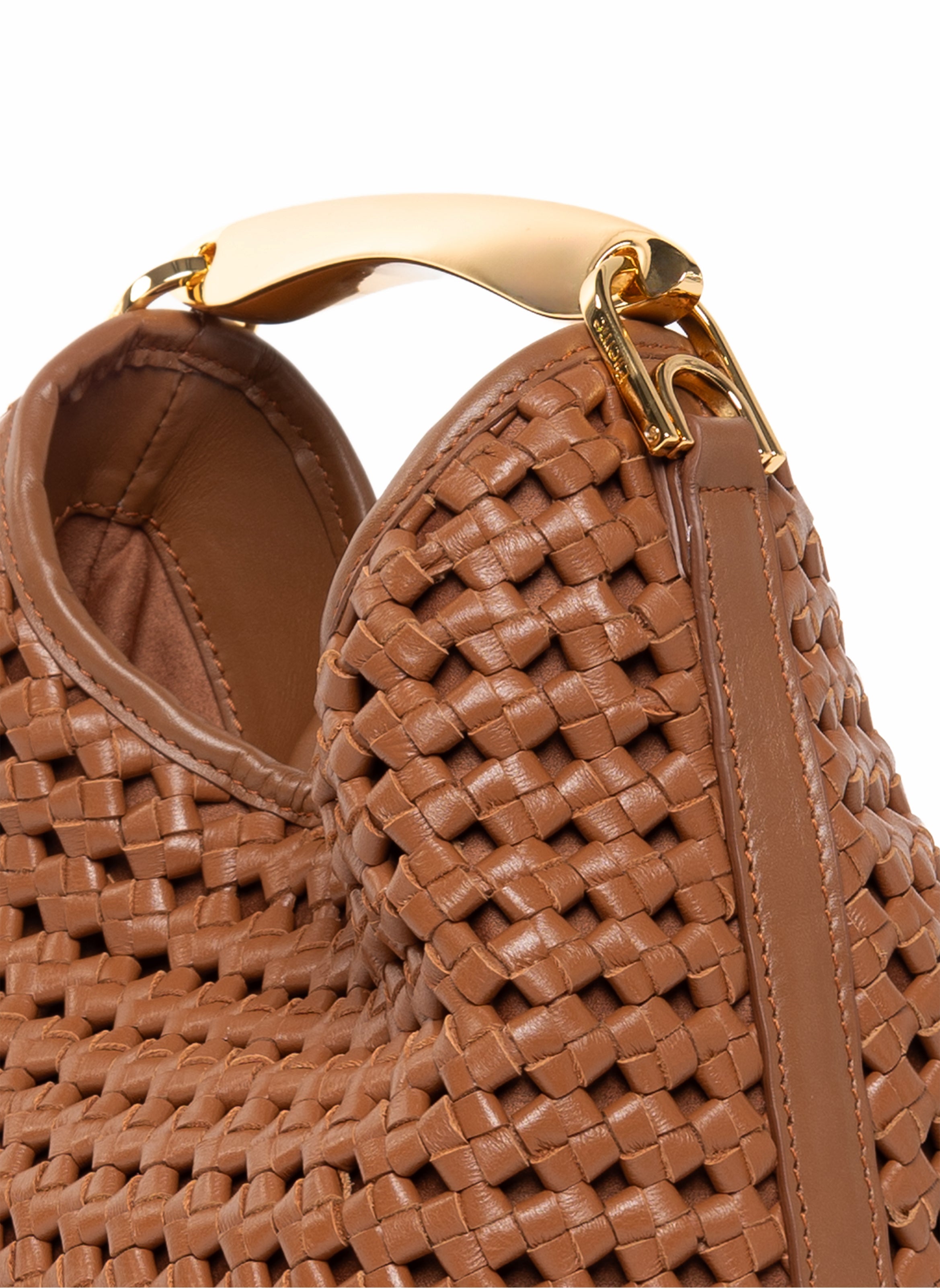 Small Boomerang Woven Leather Cognac - Luxury Woven Tote