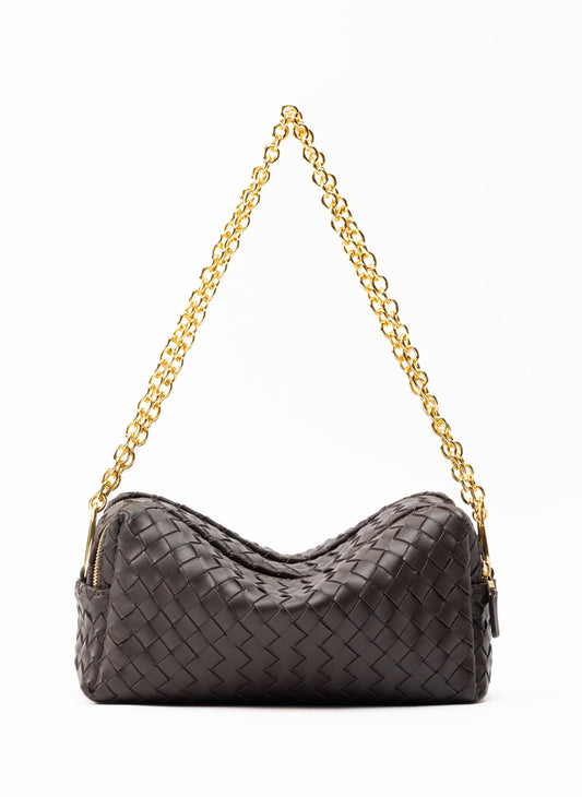 Trousse Chain Woven Leather Dark Brown